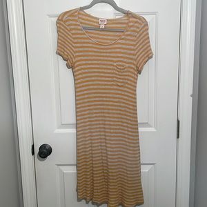 Mossimo Supply Co. Medium Short Sleeved Midi Dress Yellow/Tan Striped